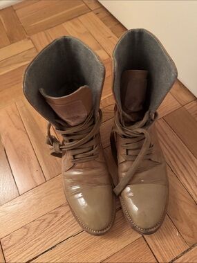 Lace-Up Brown Patent Leather Ankle Boots